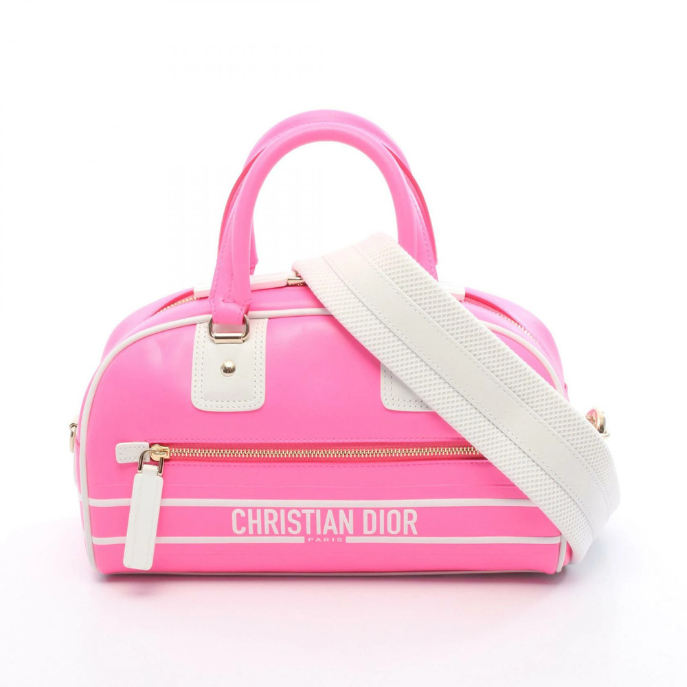 Dior Vibe Bowling Bag Handbag Leather Pink White